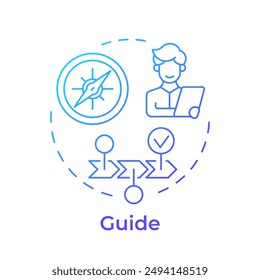 Guide blue gradient concept icon. Person that helping navigate career path. Strategic planning. Support. Round shape line illustration. Abstract idea. Graphic design. Easy to use in article
