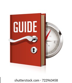 Guide book with compass as door to knowledge 