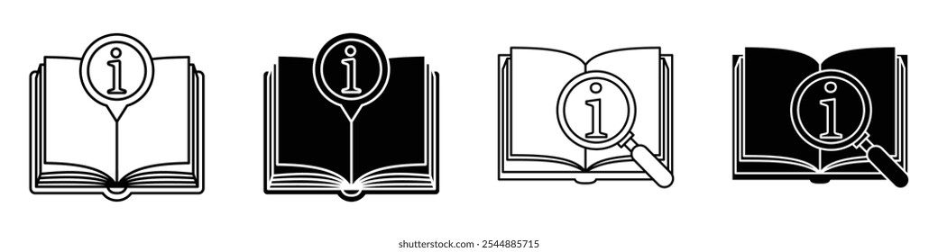 colección de icono de libro de guía en estilo de Vector sólido y relleno en blanco y negro.