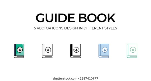 Guide Book Icon Design in Five style with Editable Stroke. Line, Solid, Flat Line, Duo Tone Color, and Color Gradient Line. Suitable for Web Page, Mobile App, UI, UX and GUI design.