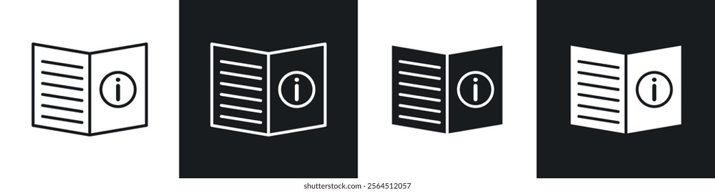 guide book icons collection in black filled and line style.