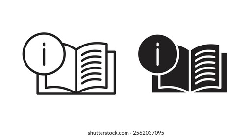 guide book icons in flat and line style set.