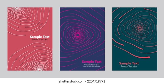 La guía cubre carteles volantes folletos revistas diseño, plantillas de diseño, movimiento de líneas, agujeros, fondo de fondo de fondo minimalista, dos tonos, conjunto de banners verticales, abstracto vectorial 