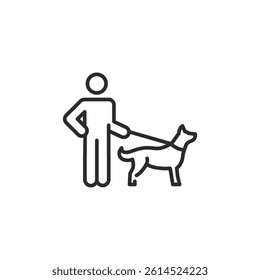 Guide Dog for the Blind icon. Simple icon representing a person with visual impairment being assisted by a guide dog. Essential for accessibility features and awareness content. Vector illustration