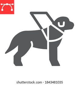 Icono de glifo de perro guía, discapacidad y labrador, gráficos vectoriales de signo de perro de servicio, icono sólido de trazo editable, eps 10