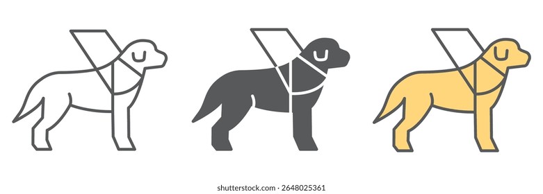 Guia cão ícone coleção, deficiência e labrador, placa de vetor de sinal de cão de serviço gráficos, traço editável ícone linear, eps 10