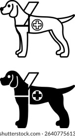 Guide Dog Icons. Black and White Vector Illustration. A Specially Trained Animal That Helps Blind People Move. Disability Concept