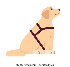 Guide dog labrador 2D cartoon character. Support dog isolated vector animal white background. Pet golden retriever. Sitting puppy cute. Domestic animal assisted therapy color flat spot illustration