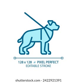 Guide dog light blue icon. Visual impairment, support animal. Pet training. Blindness support services. RGB color sign. Simple design. Web symbol. Contour line. Flat illustration. Isolated object