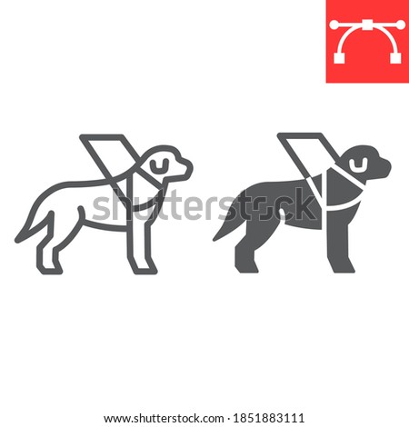 Guide dog line and glyph icon, disability and labrador, service dog sign vector graphics, editable stroke linear icon, eps 10