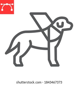 Icono de la línea de perro guía, discapacidad y labrador, gráficos vectoriales de signo de perro de servicio, icono lineal de trazo editable, eps 10