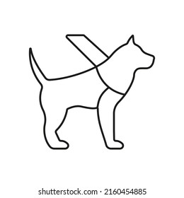 Guide Dog Service for Blind People Line Icon. Guide Dog Symbol. Trained Labrador Animal Dog Domestic on Harness Leash for Walk Eye Disabled Person Outline Pictogram. Isolated Vector Illustration.
