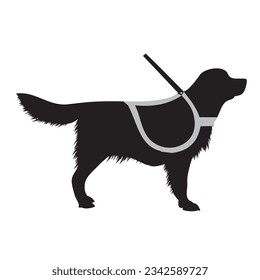 Guide dog in a special harness. Vector illustration