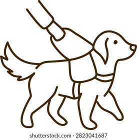 guide dog walking forward wearing a simple harness gear