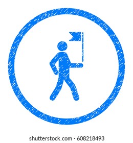 Guide With Flag grainy textured icon inside circle for overlay watermark stamps. Flat symbol with dust texture.