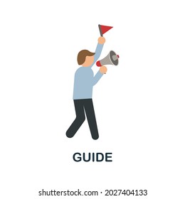 Icono plano de guía. Cartel de color de la colección de excursiones. Ilustración de icono de Creative Guide para diseño web, infografías y más
