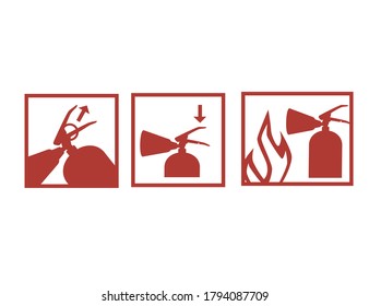 Guía cómo usar el extintor de incendios icono rojo silueta manual de ilustración de vector plano aislado en fondo blanco