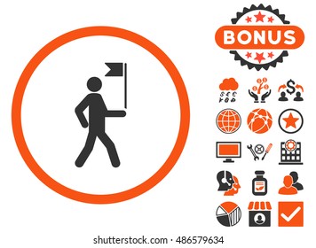 Guide icon with bonus design elements. Vector illustration style is flat iconic bicolor symbols, orange and gray colors, white background.