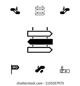 Guide icon. collection of 7 guide filled and outline icons such as escalator up, direction, escalator, escalator down. editable guide icons for web and mobile.