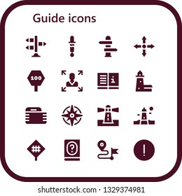 guide icon set. 16 filled guide icons.  Simple modern icons about  - Signpost, Color picker, Direction, Directions, Road sign, Decision making, Manual, Split point, Gauze, Windrose