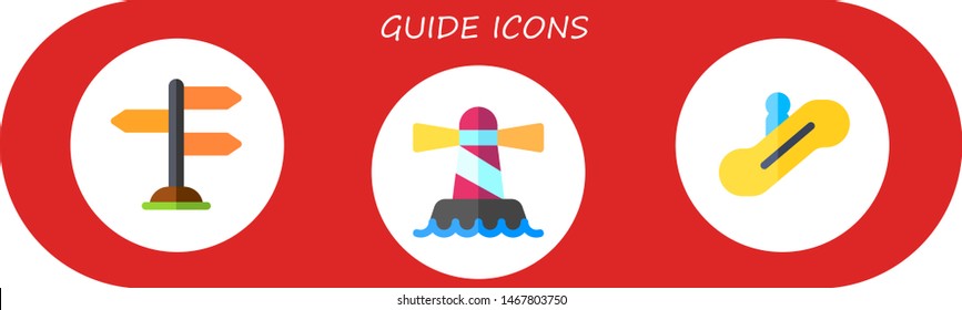 guide icon set. 3 flat guide icons.  Simple modern icons about  - road sign, lighthouse, escalator