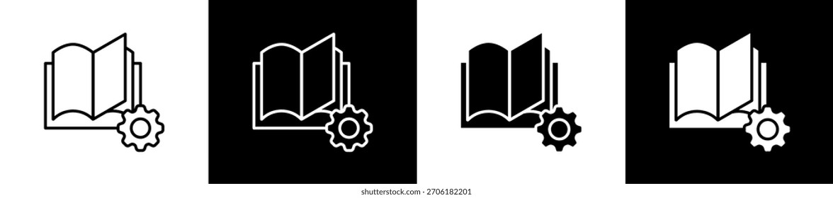 Conjunto de iconos de guía en estilo de línea y glifo sobre fondo blanco y negro