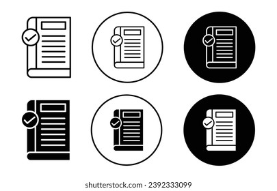 Conjunto de iconos de la guía. Símbolo vectorial de la guía de reglas. signo manual de usuario. icono de la línea del manual. símbolo de catálogo en color negro rellenado y delineado.