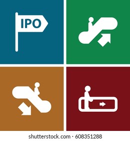 Guide icons set. set of 4 guide filled icons such as escalator, escalator up, escalator down