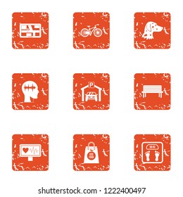 Guide icons set. Grunge set of 9 guide vector icons for web isolated on white background
