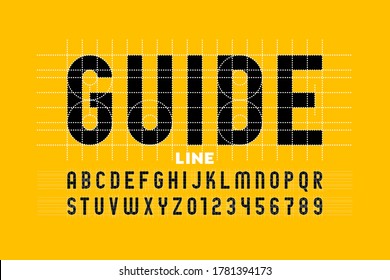 Guide line font, alphabet letters and numbers vector illustration