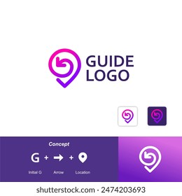 Guide Logo Made of Letter G Combination With Arrow and Location Symbol