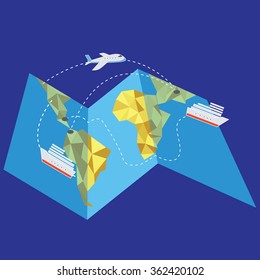 Guide to the mainland by a vector of ships and aircraft