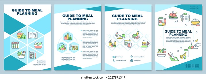 Guía de la plantilla del folleto de planificación de comidas. Haciendo sugerencias de menú. Volante, folleto, folleto impreso, diseño de portada con iconos lineales. Diseños vectoriales para presentación, informes anuales, páginas publicitarias