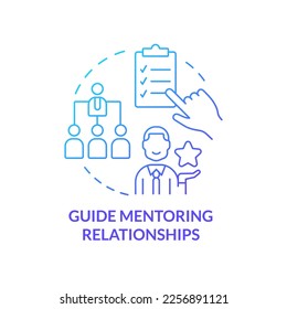 Guide mentoring relationships blue gradient concept icon. Successful coaching aspect abstract idea thin line illustration. Encourage communication. Isolated outline drawing. Myriad Pro-Bold font used