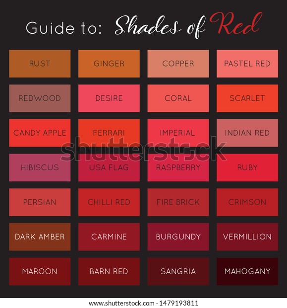 Guide Shades Red Color Palette Names Stock Vector Royalty Free