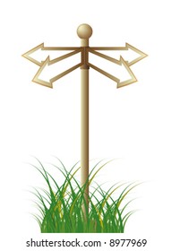 Guide sign among a grass