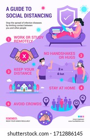 A Guide to Social Distancing infographic flyer design vector illustration. Prevention of COVID-19 poster