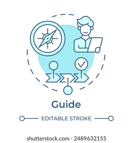 Guide soft blue concept icon. Person that helping navigate career path. Strategic planning. Support. Round shape line illustration. Abstract idea. Graphic design. Easy to use in article