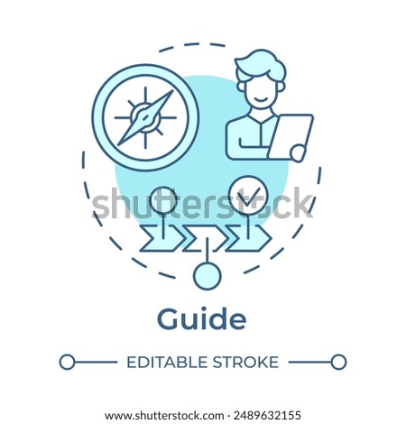 Guide soft blue concept icon. Person that helping navigate career path. Strategic planning. Support. Round shape line illustration. Abstract idea. Graphic design. Easy to use in article