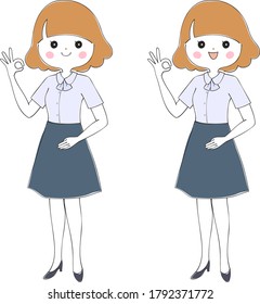 Guide staff woman wearing a short-sleeved shirt and skirt uniform