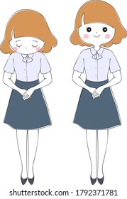 Guide staff woman wearing a short-sleeved shirt and skirt uniform
