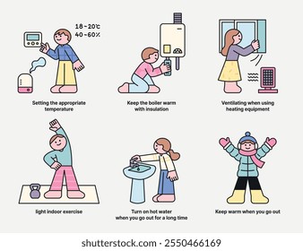 A guide to things to check for winter safety. Cuttiny character with outline.