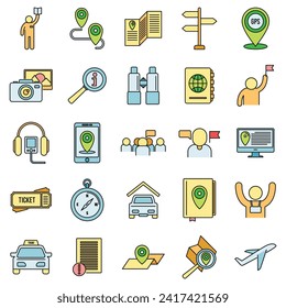 Guide tour icons set. Outline set of guide tour vector icons thin line color flat on white