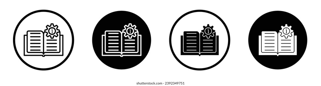 Guide vector icon set. Rules guideline book vector symbol. User manual vector icon. Handbook vector symbol in black and blue color in suitable for apps and websites UI designs.