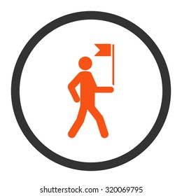 Guide vector icon. This rounded flat symbol is drawn with orange and gray colors on a white background.