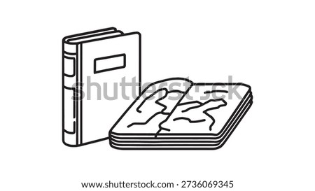 Guidebook and Map Set line art detailed illustration for travelers