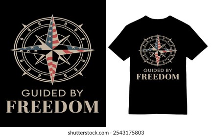 Guidé par la liberté - Drapeau américain Compas Rose Patriotique T-Shirt Design.