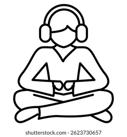 Geführte Meditation Symbol durch Meditation dargestellt, Kopfhörer Führung Linienstil.