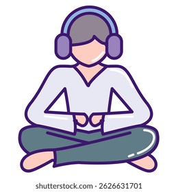 Guided Meditation icon represented by meditation, headphone guidance Lineal Color style.
