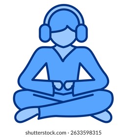 Ícone de meditação guiada representado pela meditação, guia de fone de ouvido Estilo azul.